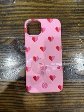Loopy Case Pink Phone Case with Red & Light Pink Hearts iPhone 14 Plus